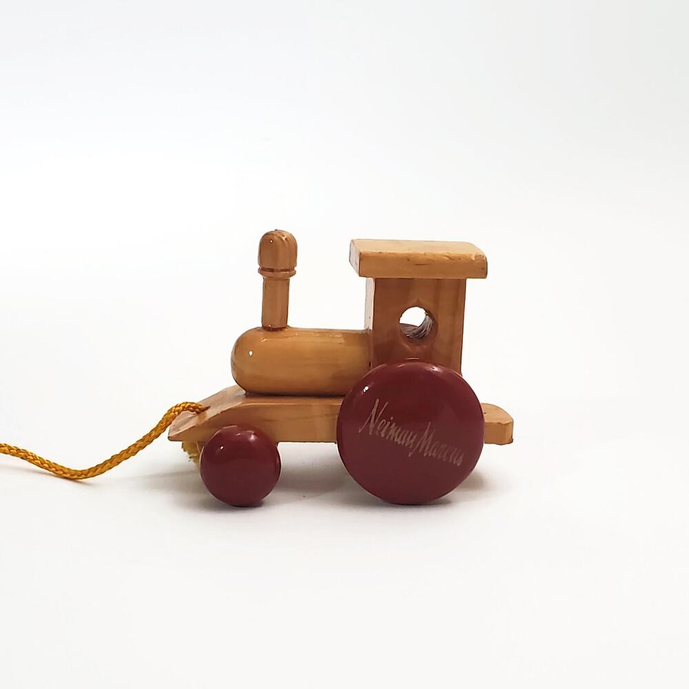 Vintage Neiman Marcus Wooden Train Locomotive Engine Pull Toy With String Promo